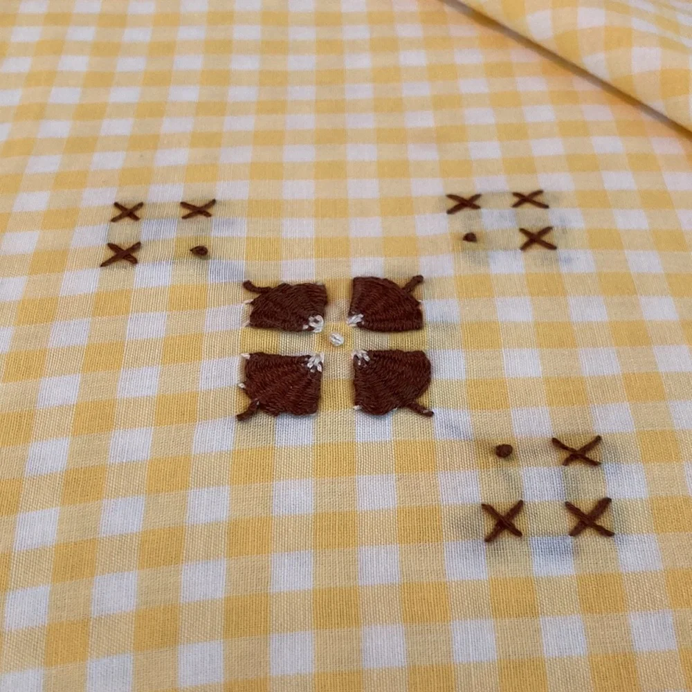 Vintage Hand Made Gingham Check TableCover.Hand Embroidery Cross Stitch. 34X34